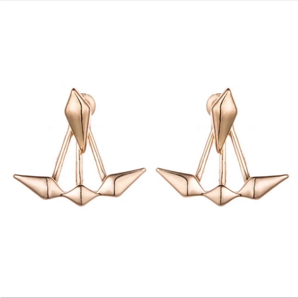 “Rebel” Geometric Unique 925 Sterling Silver Gold Minimalist Boho Stud Earring - Picture 2 of 4